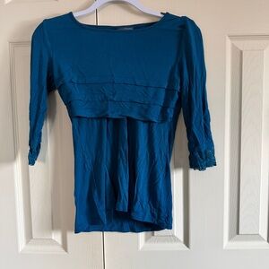 Milk Nursingwear Women's blue Lace 3/4 length sleeve shirt